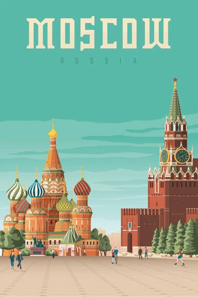 Olahoop Travel Posters: Moscow St Basil Cathedral Red Square Travel Illustration by Olahoop Travel Posters