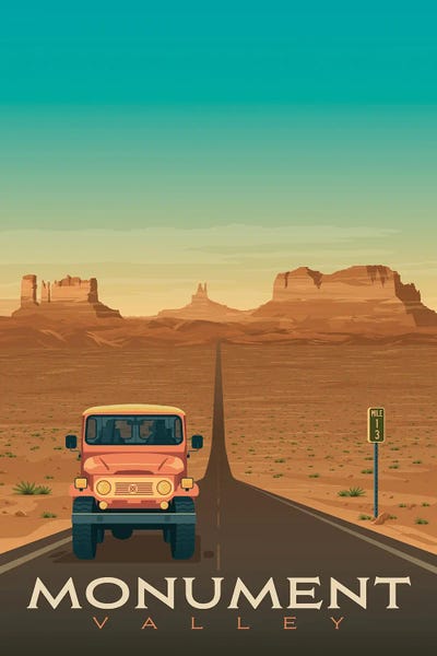 Olahoop Travel Posters: Monument Valley National Park United States Travel Illustration by Olahoop Travel Posters