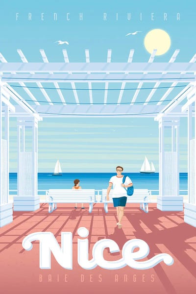 Olahoop Travel Posters: Nice Promenade Des Anglais France Travel Illustration by Olahoop Travel Posters