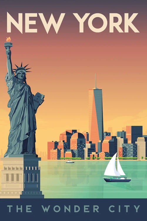 New York Statue Of Liberty United States Travel Illustration