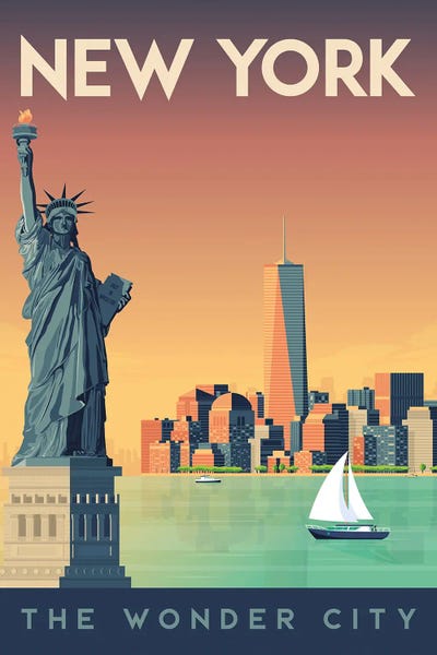 New York City Travel Posters: New York Statue Of Liberty United States Travel Illustration by Olahoop Travel Posters