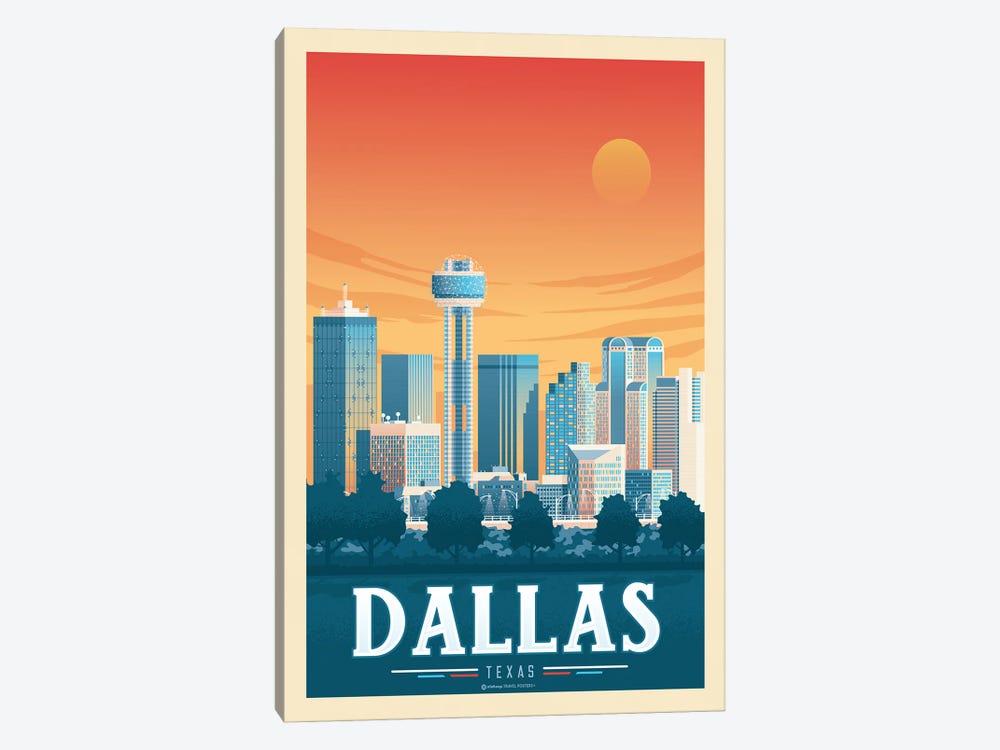 Dallas Texas Travel Poster by Olahoop Travel Posters 1-piece Canvas Print