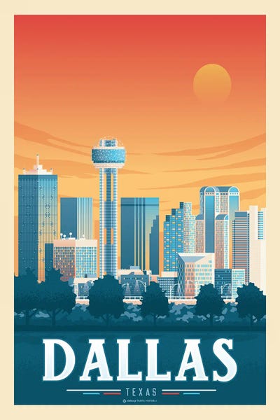 Olahoop Travel Posters: Dallas Texas Travel Poster by Olahoop Travel Posters