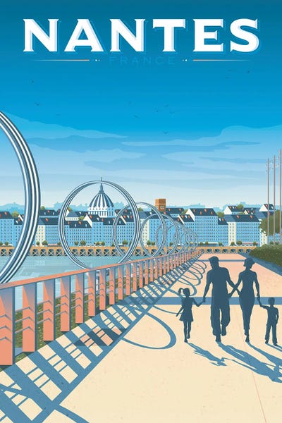 Nantes France Travel Illustration by Olahoop Travel Posters framed canvas print