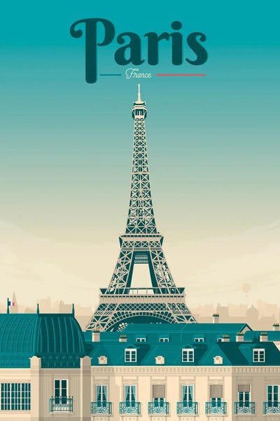 Olahoop Travel Posters: Paris Eiffel Tower France Travel Illustration by Olahoop Travel Posters