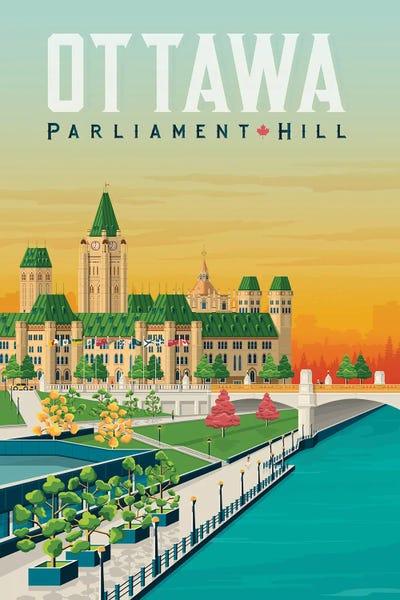 Canada: Ottawa Parliement Hill Ontario Canada Travel Illustration by Olahoop Travel Posters