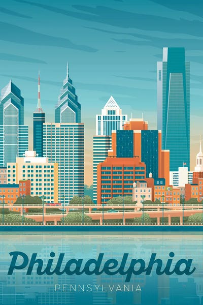 Olahoop Travel Posters: Philadelphia Pennsylvania United States Travel Illustration by Olahoop Travel Posters