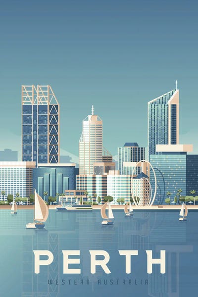 Olahoop Travel Posters: Perth Australia Travel Illustration by Olahoop Travel Posters
