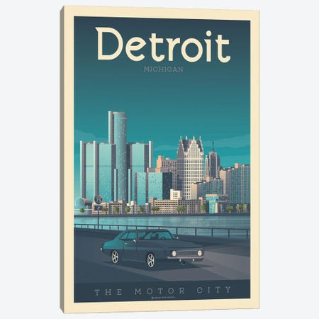 Detroit Michigan Travel Poster Canvas Print #OTP21} by Olahoop Travel Posters Canvas Artwork