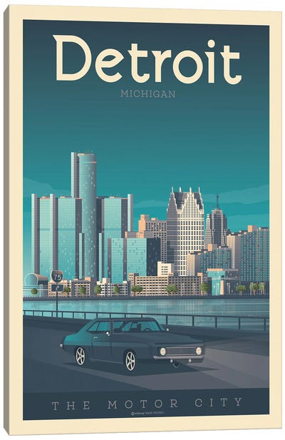 Detroit Michigan Travel Poster Canvas Art Print - Michigan Art