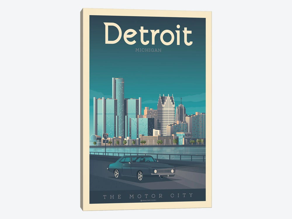 Detroit Michigan Travel Poster by Olahoop Travel Posters 1-piece Canvas Art