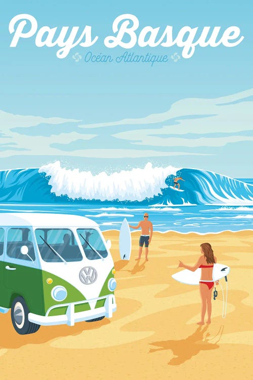 Basque Country Beach Van Life Travel Illustration by Olahoop Travel Posters wall art
