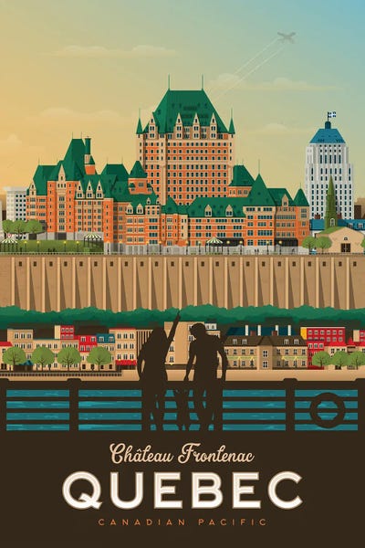Olahoop Travel Posters: Quebec Chateau Frontenac Canada Travel Illustration by Olahoop Travel Posters