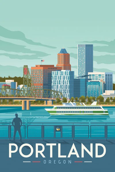 Olahoop Travel Posters: Portland Oregon United States Travel Illustration by Olahoop Travel Posters