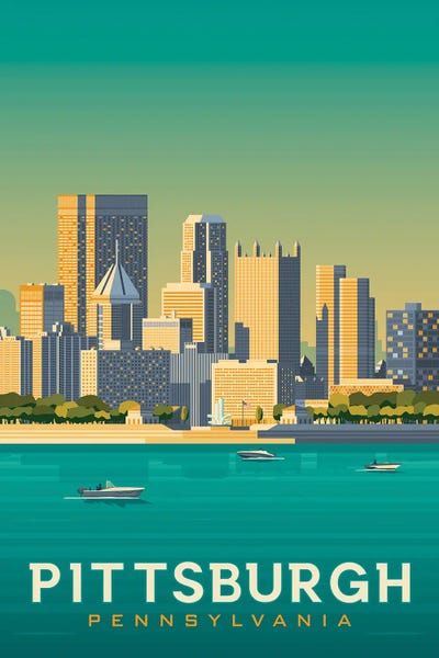 Pennsylvania: Pittsburgh Pennsylvania United States Travel Illustration by Olahoop Travel Posters
