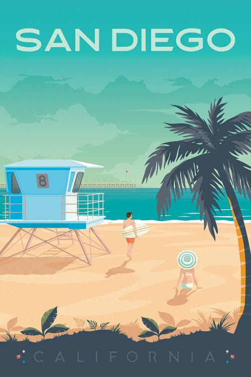 San Diego Beach California United States Travel Illustration