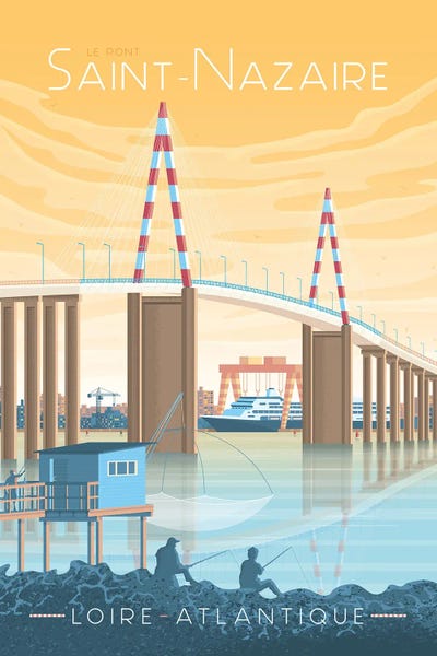 Fishing: Saint Nazaire Bridge France Travel Illustration by Olahoop Travel Posters