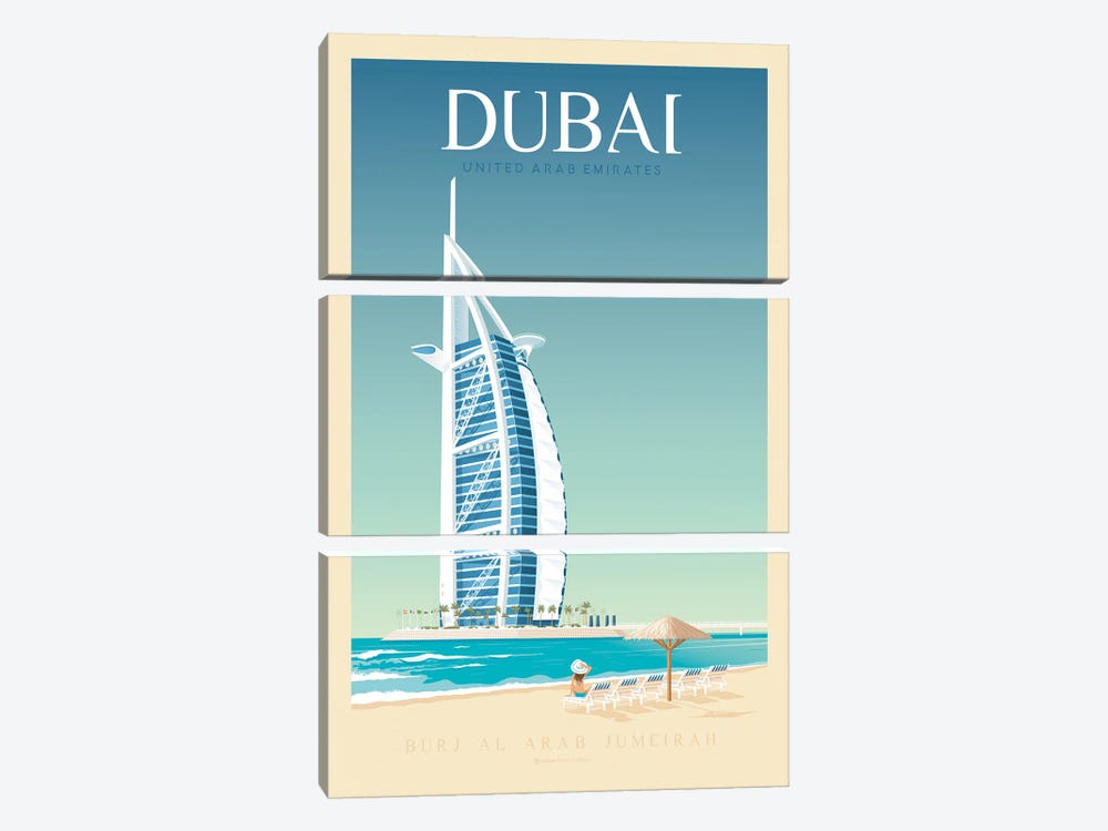 Dubai Travel Poster by Olahoop Travel Posters 3-piece Canvas Art Print