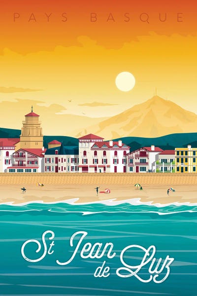 Olahoop Travel Posters: Saint Jean De Luz Basque Country France Travel Illustration by Olahoop Travel Posters