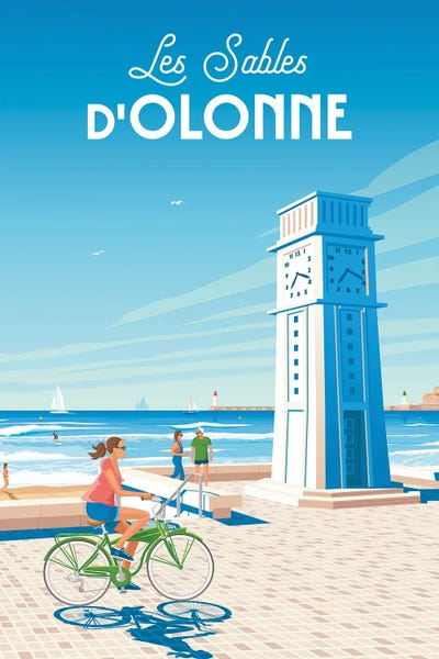 Les Sables-d'Olonne Beach France Travel Illustration by Olahoop Travel Posters framed canvas print