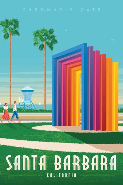 Olahoop Travel Posters: Santa Barbara California United States Travel Illustration by Olahoop Travel Posters
