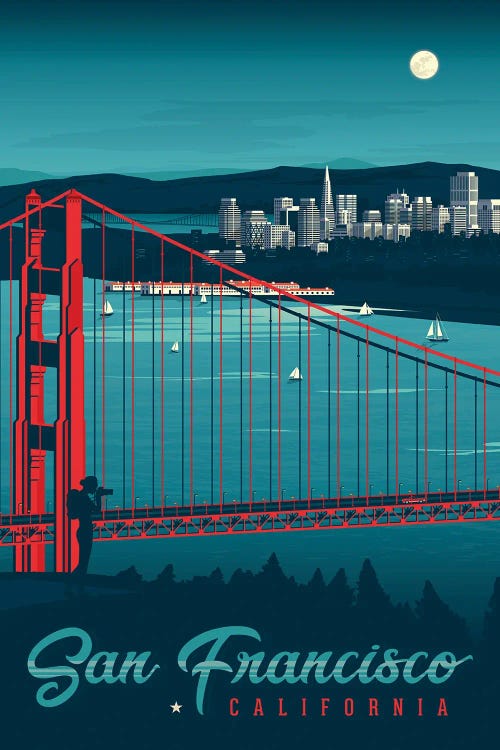 San Francisco Golden Gate Bridge California United States Travel Illustration