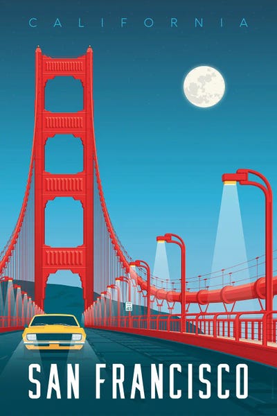 Golden Gate Bridge: San Francisco California United States Travel Illustration by Olahoop Travel Posters