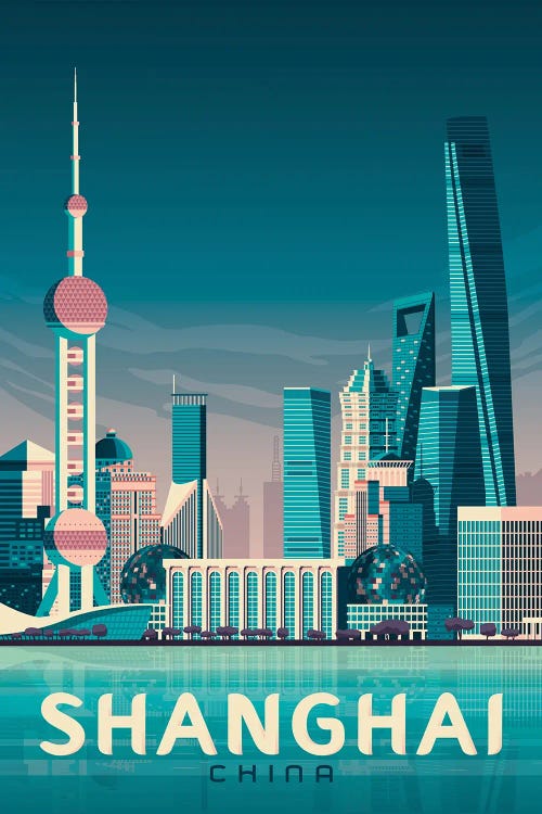 Shanghai Pearl Tower China Asia Travel Illustration by Olahoop Travel Posters wall art