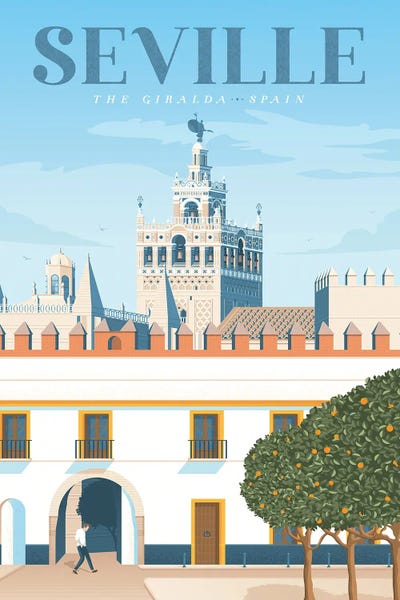 Olahoop Travel Posters: Seville Giralda Andalusia Spain Travel Illustration by Olahoop Travel Posters