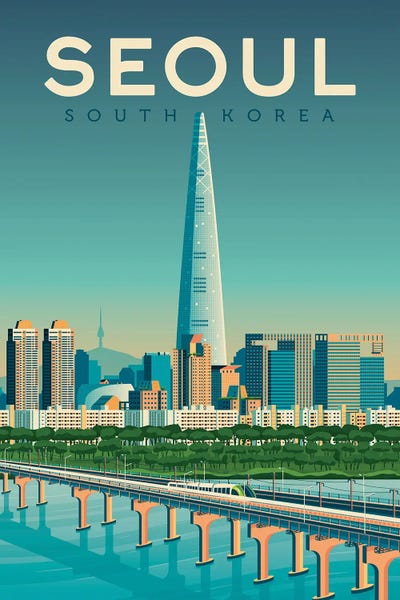 South Korea: Seoul South Korea Asia Travel Illustration by Olahoop Travel Posters