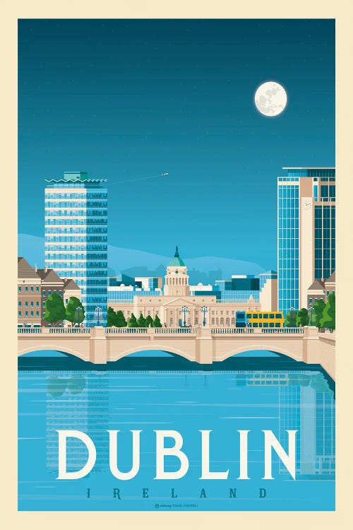 Dublin Ireland Travel Poster by Olahoop Travel Posters wall art