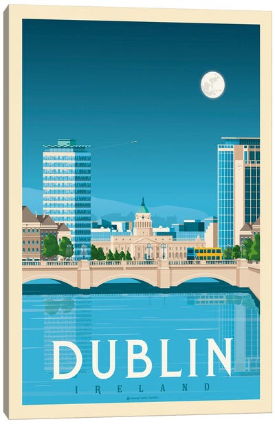 Dublin Ireland Travel Poster Canvas Art Print - Olahoop Travel Posters