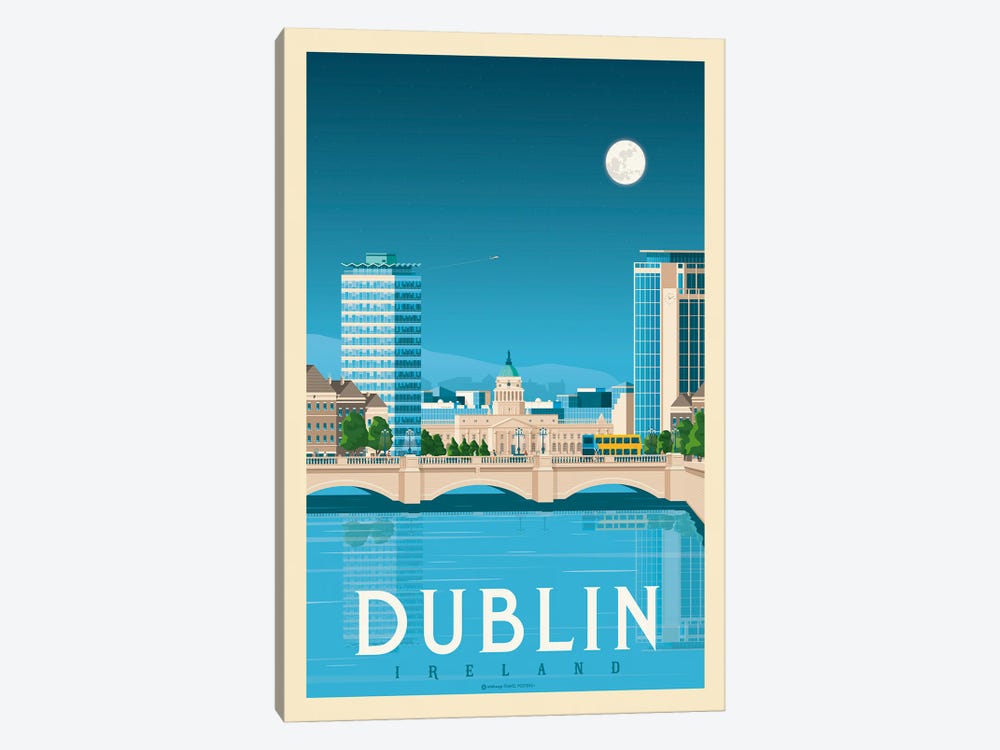 Dublin Ireland Travel Poster by Olahoop Travel Posters 1-piece Canvas Artwork