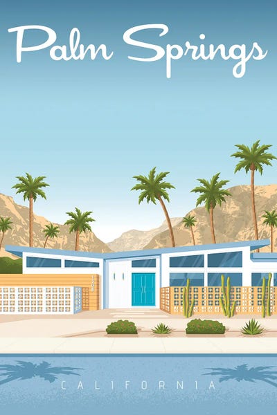 Palm Springs: Palm Springs California United States Travel Illustration by Olahoop Travel Posters
