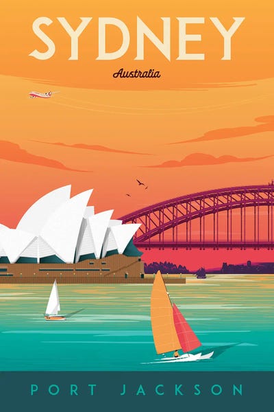 Olahoop Travel Posters: Sydney Opera House Australia Travel Illustration by Olahoop Travel Posters