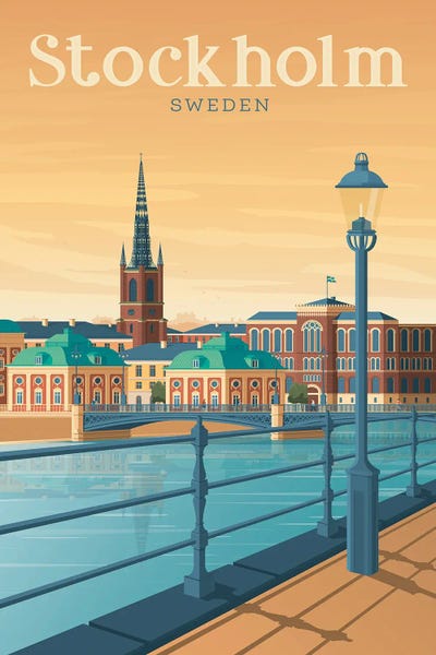 Olahoop Travel Posters: Stockholm Sweeden Travel Illustration by Olahoop Travel Posters