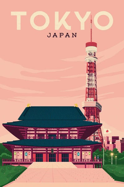 Pop World Tour: Tokyo Tower Japan Asia Travel Illustration by Olahoop Travel Posters