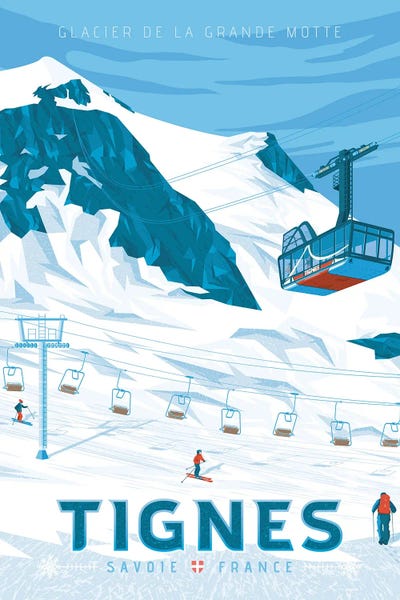 Olahoop Travel Posters: Tigne Ski Resort Savoie France Travel Illustration by Olahoop Travel Posters