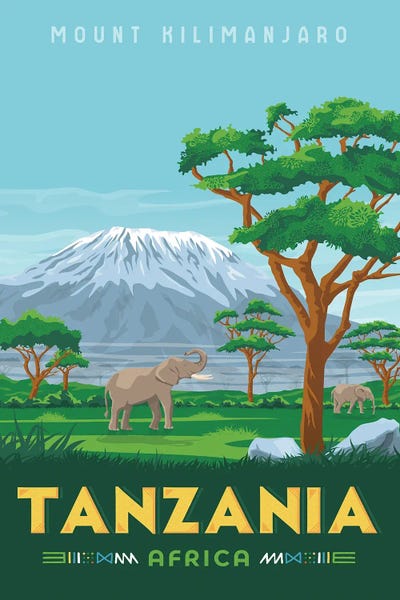 Fine Art Print: Tanzania Mount Kilimandjaro Africa Travel Illustration by Olahoop Travel Posters