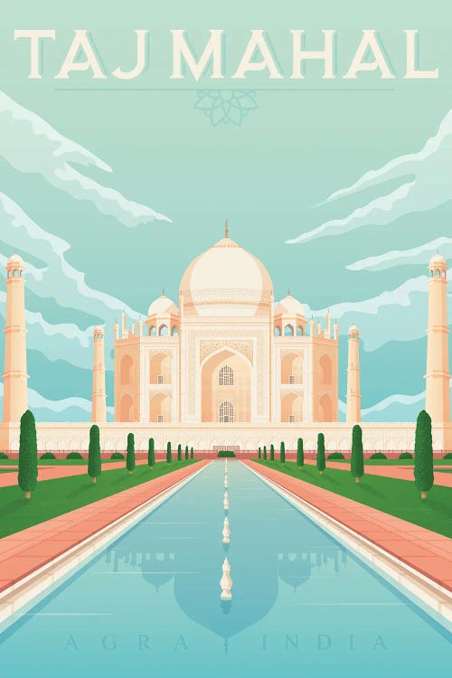 Taj Mahal Agra India Asia Travel Illustration