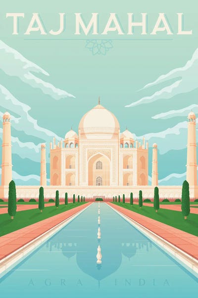 Olahoop Travel Posters: Taj Mahal Agra India Asia Travel Illustration by Olahoop Travel Posters