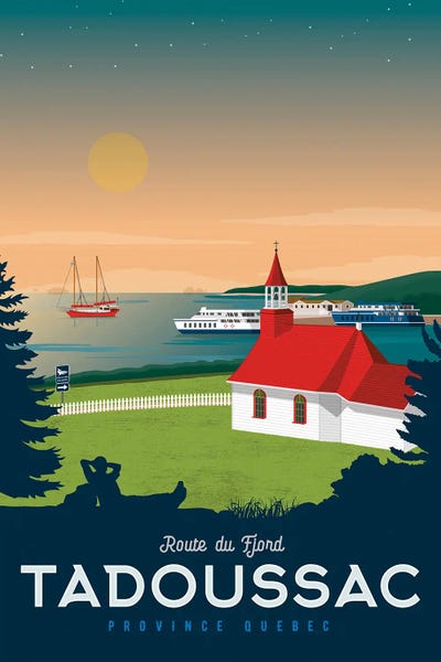 Olahoop Travel Posters: Tadoussac Quebec Canada Travel Illustration by Olahoop Travel Posters