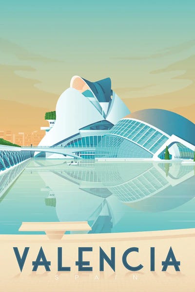 Olahoop Travel Posters: Valencia Spain Travel Illustration by Olahoop Travel Posters