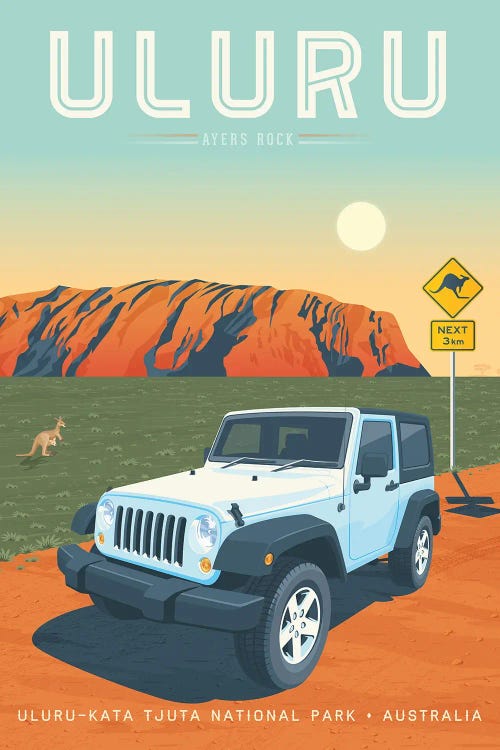 Uluru Ayers Rock Australia Travel Illustration by Olahoop Travel Posters wall art