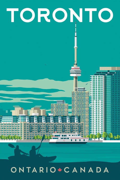 Toronto CN Tower Ontario Canada Travel Illustration by Olahoop Travel Posters wall art