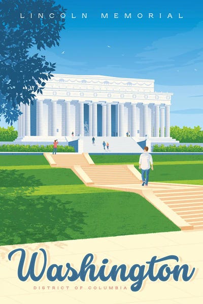Washington, D.C.: Washington DC Lincoln Memorial United States Travel Illustration by Olahoop Travel Posters