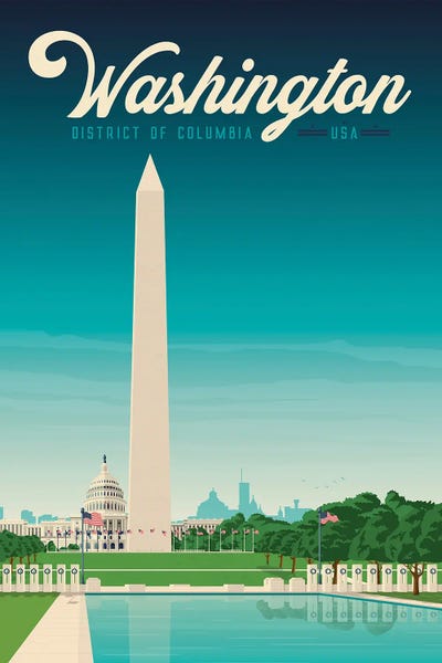 Olahoop Travel Posters: Washington DC Capitol United States Travel Illustration by Olahoop Travel Posters