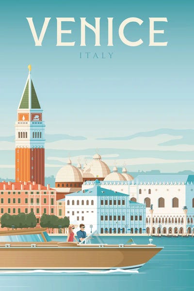 Olahoop Travel Posters: Venice Italy Travel Illustration by Olahoop Travel Posters