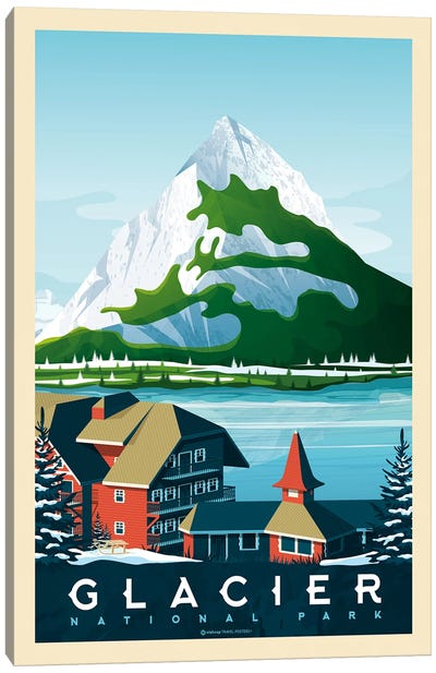 Glacier National Park Travel Poster Canvas Art Print - Cabin & Lodge Décor