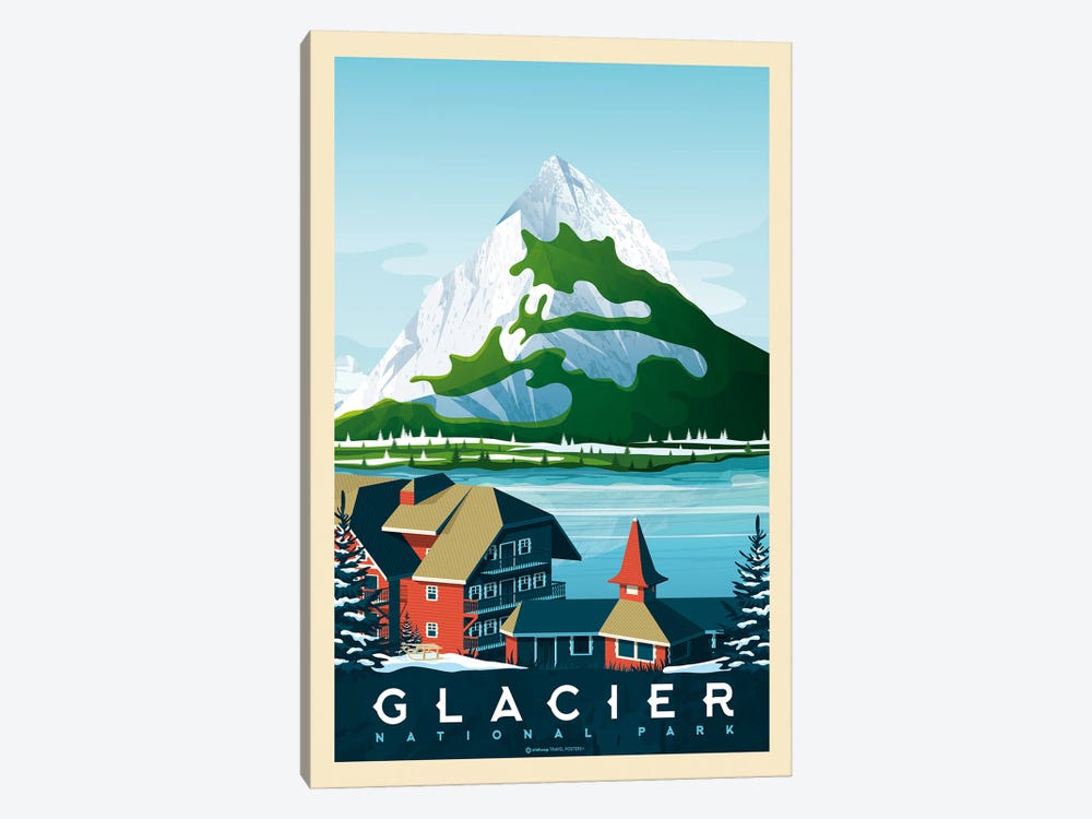Glacier National Park Travel Poster by Olahoop Travel Posters 1-piece Canvas Art